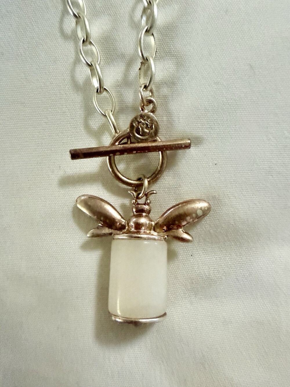 Brushed Silver & Copper In Silver Toned Chain With Toggle Closure On Front